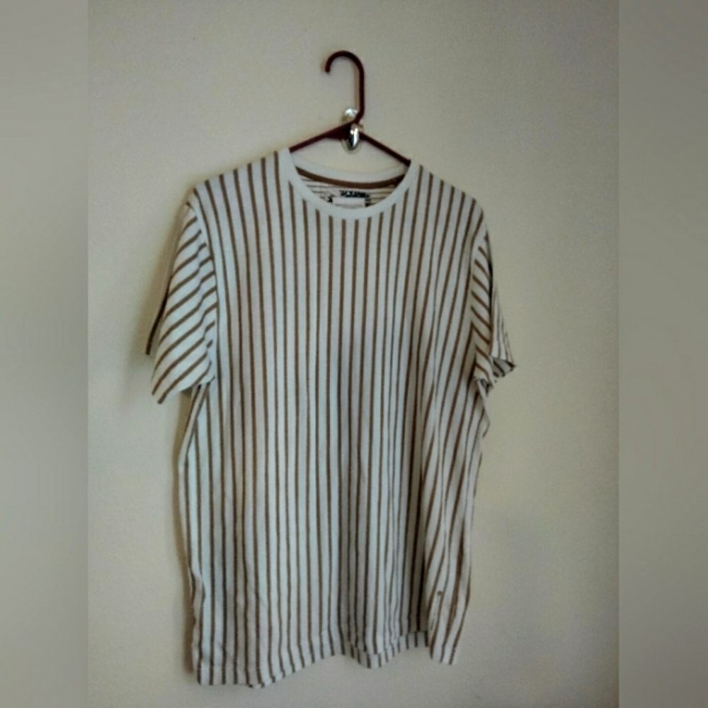 Denim & Flower Shirt Men  Medium White & Brown Short Sleeve Academia Casual